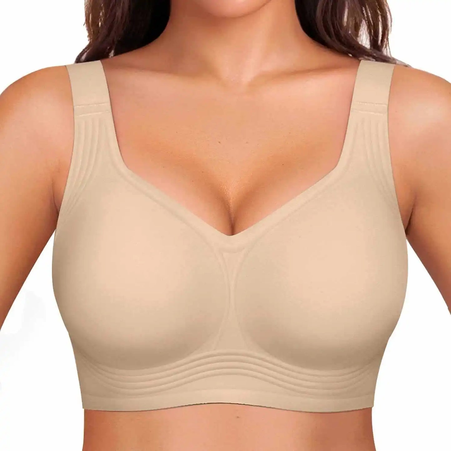 OEAK Wireless Jelly Bra plus Size Seamless Supportive Nylon Fabric Full Cup Fixed Strap Back Closure Gathered Shaping Bra