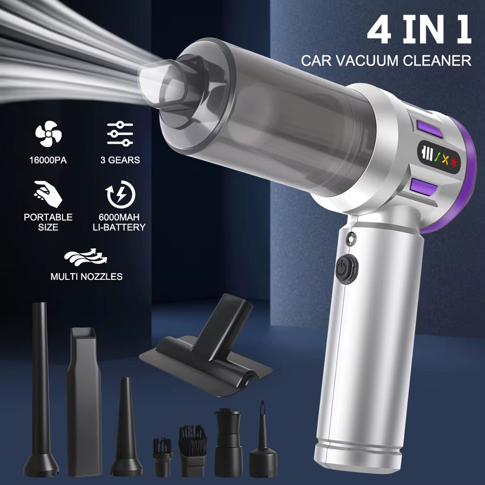 Strong Blowing/Suction Handheld Vaccum Cleaners LED Indicator Air Duster Quick Inflation Car Vacuum Cleaner 4 in 1 Wireless