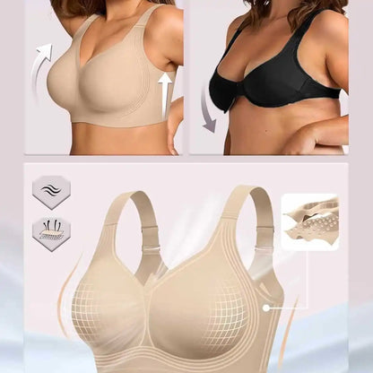 OEAK Wireless Jelly Bra plus Size Seamless Supportive Nylon Fabric Full Cup Fixed Strap Back Closure Gathered Shaping Bra