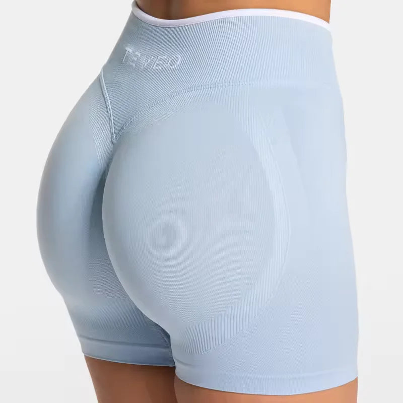 TEVEO Women'S Seamless Gym Solid Sports Ignite Short White Waist Tight High Waist Hip Lifting Yoga Pants Running Sports Shorts