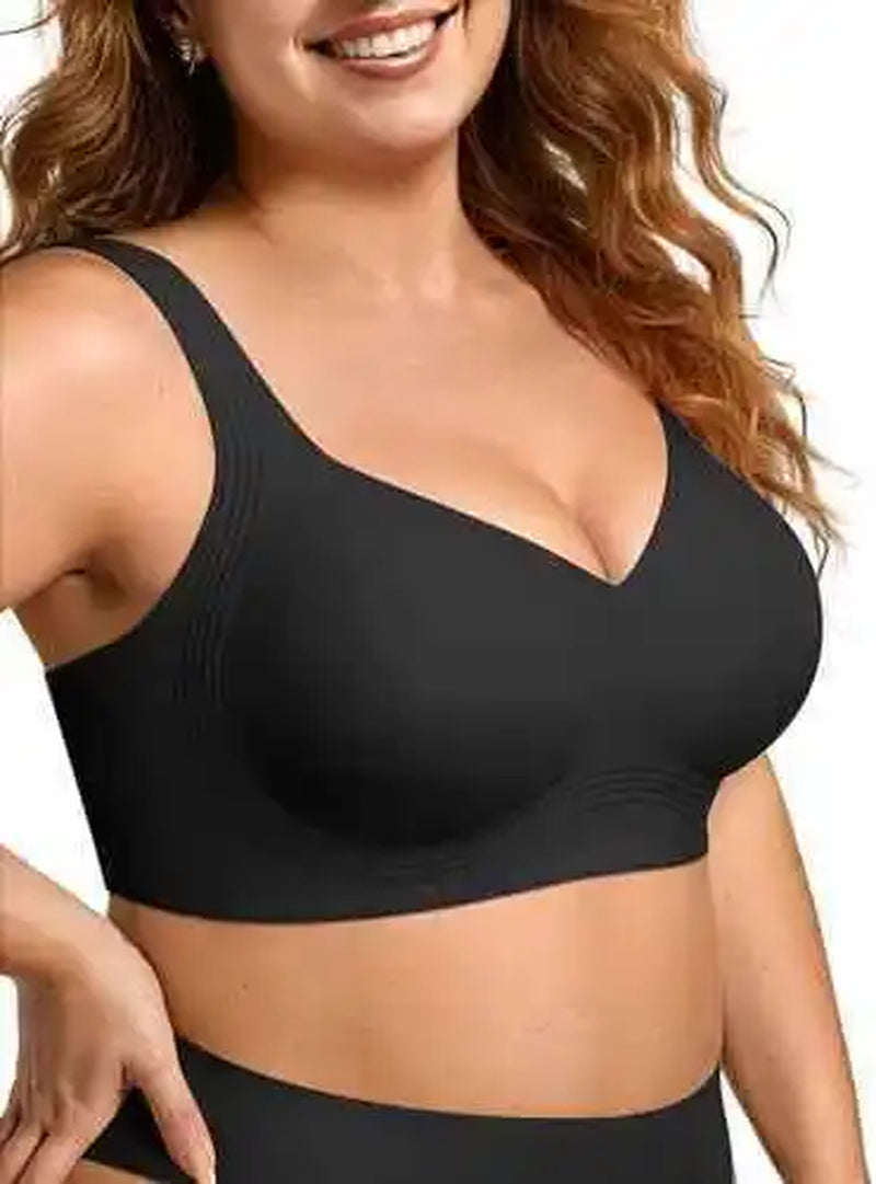 OEAK Wireless Jelly Bra plus Size Seamless Supportive Nylon Fabric Full Cup Fixed Strap Back Closure Gathered Shaping Bra