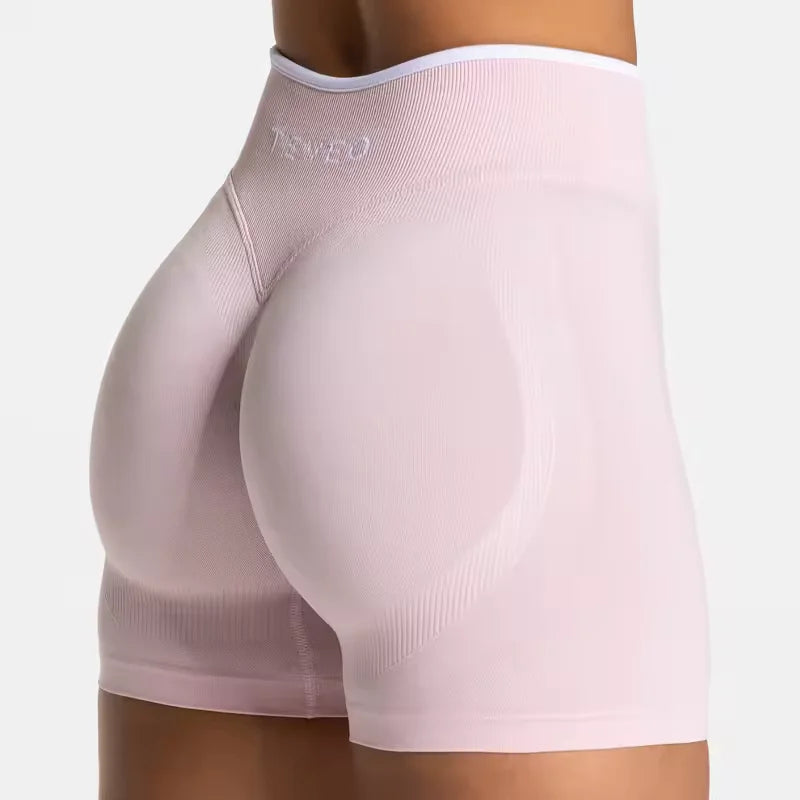 TEVEO Women'S Seamless Gym Solid Sports Ignite Short White Waist Tight High Waist Hip Lifting Yoga Pants Running Sports Shorts