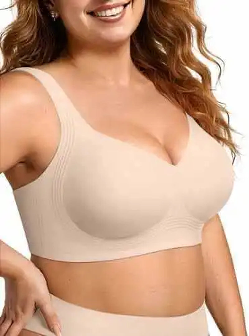 OEAK Wireless Jelly Bra plus Size Seamless Supportive Nylon Fabric Full Cup Fixed Strap Back Closure Gathered Shaping Bra