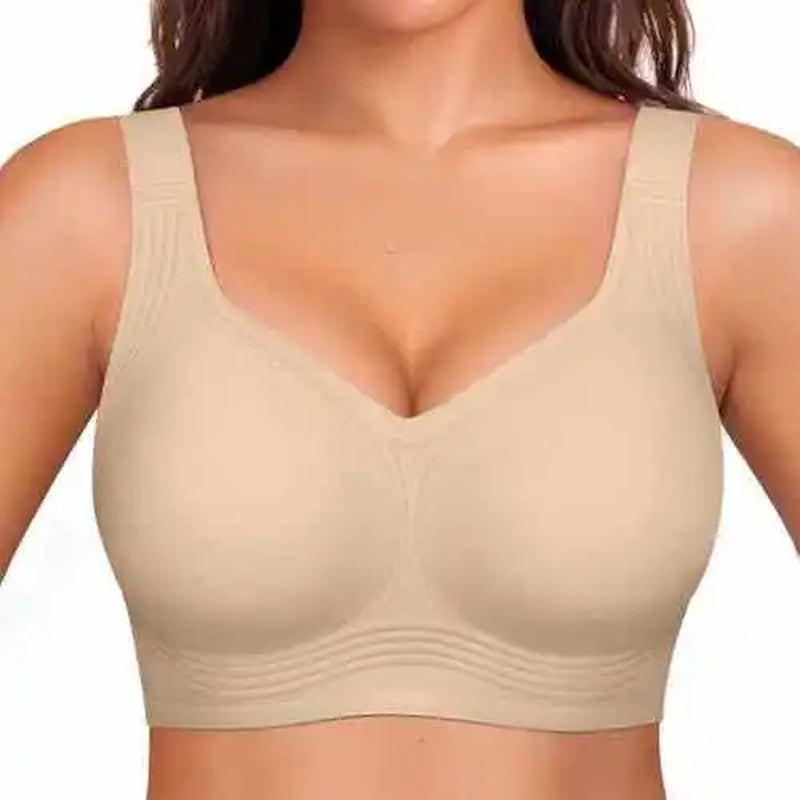 OEAK Wireless Jelly Bra plus Size Seamless Supportive Nylon Fabric Full Cup Fixed Strap Back Closure Gathered Shaping Bra