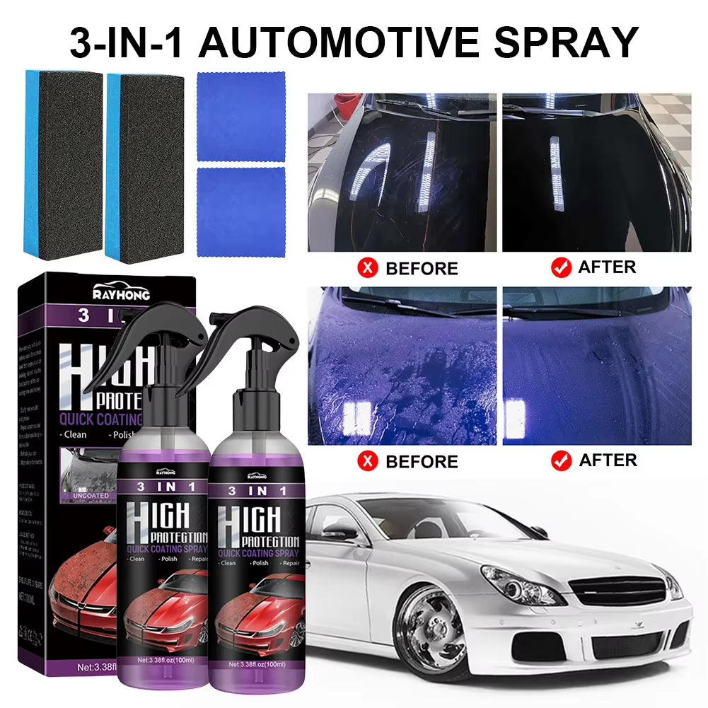3 in 1 Car Ceramic Coating Spray 30/100Ml Car Scratch Repair Glass Hydrophobic Coating Polishing Spraying Wax Car Paint Care