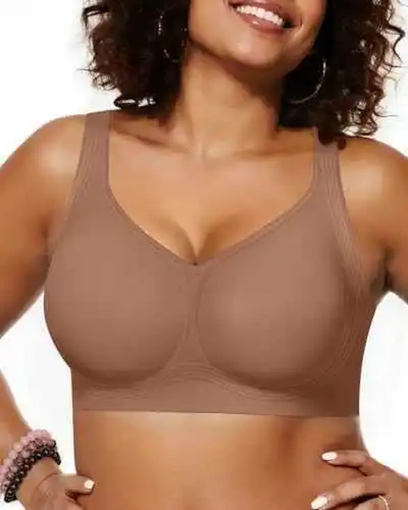 OEAK Wireless Jelly Bra plus Size Seamless Supportive Nylon Fabric Full Cup Fixed Strap Back Closure Gathered Shaping Bra