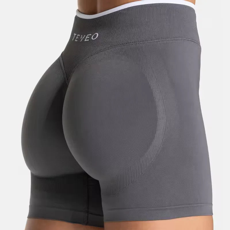 TEVEO Women'S Seamless Gym Solid Sports Ignite Short White Waist Tight High Waist Hip Lifting Yoga Pants Running Sports Shorts