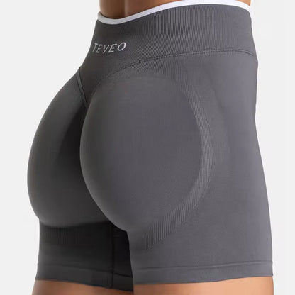 TEVEO Women'S Seamless Gym Solid Sports Ignite Short White Waist Tight High Waist Hip Lifting Yoga Pants Running Sports Shorts