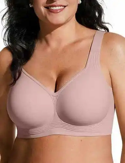 OEAK Wireless Jelly Bra plus Size Seamless Supportive Nylon Fabric Full Cup Fixed Strap Back Closure Gathered Shaping Bra