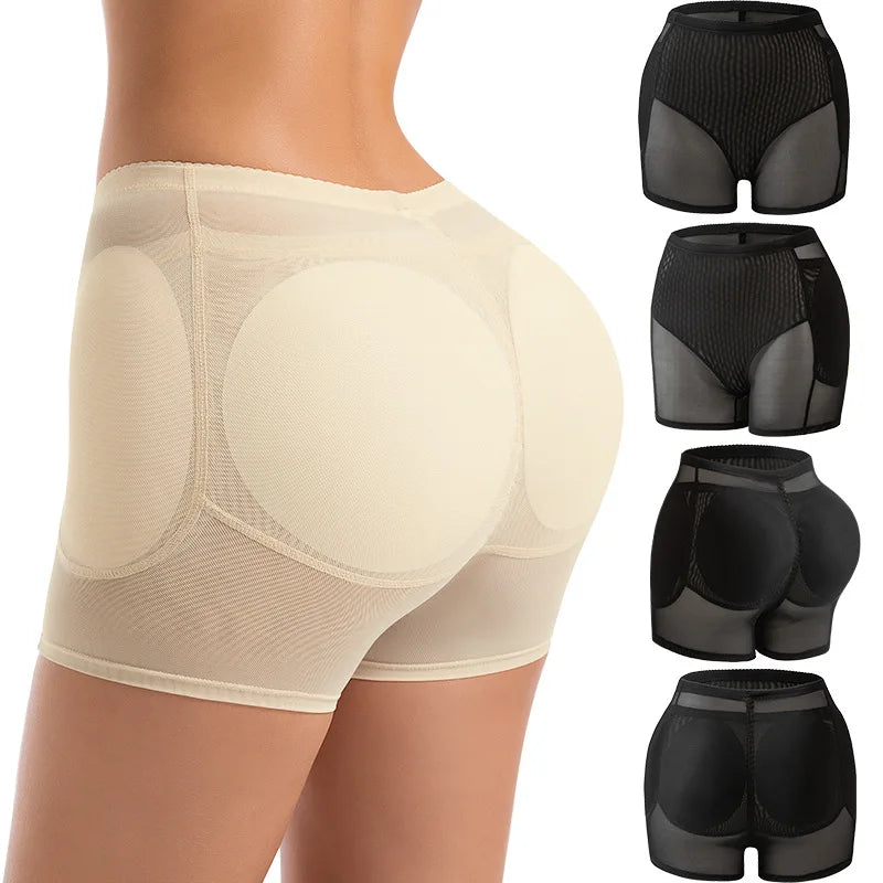 Women 4-Pad Butt Lifter Panties High Waist Tummy Control Shapewear Hip Enhancer Mesh Briefs Belly Slimming Body Shaper Shorts