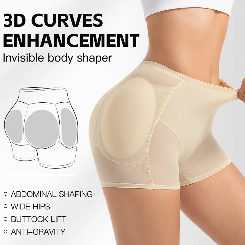 Women 4-Pad Butt Lifter Panties High Waist Tummy Control Shapewear Hip Enhancer Mesh Briefs Belly Slimming Body Shaper Shorts