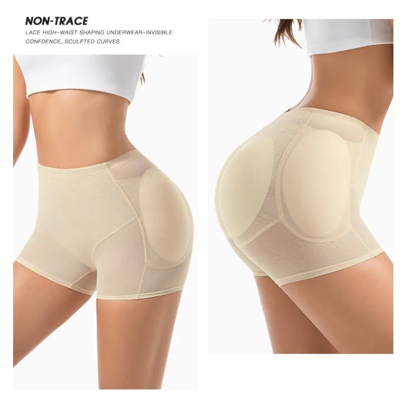 Women 4-Pad Butt Lifter Panties High Waist Tummy Control Shapewear Hip Enhancer Mesh Briefs Belly Slimming Body Shaper Shorts