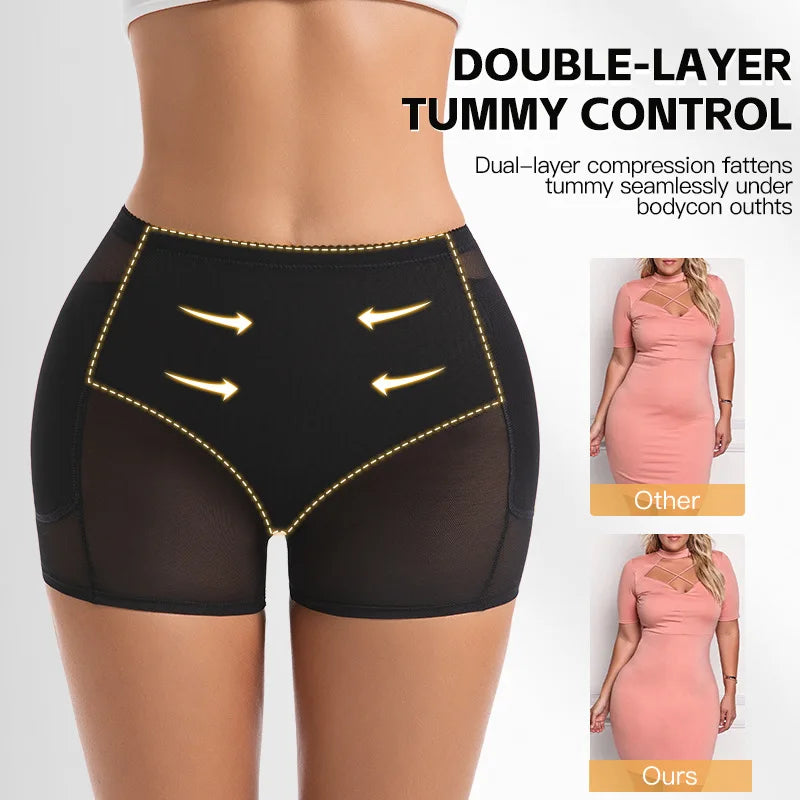 Women 4-Pad Butt Lifter Panties High Waist Tummy Control Shapewear Hip Enhancer Mesh Briefs Belly Slimming Body Shaper Shorts