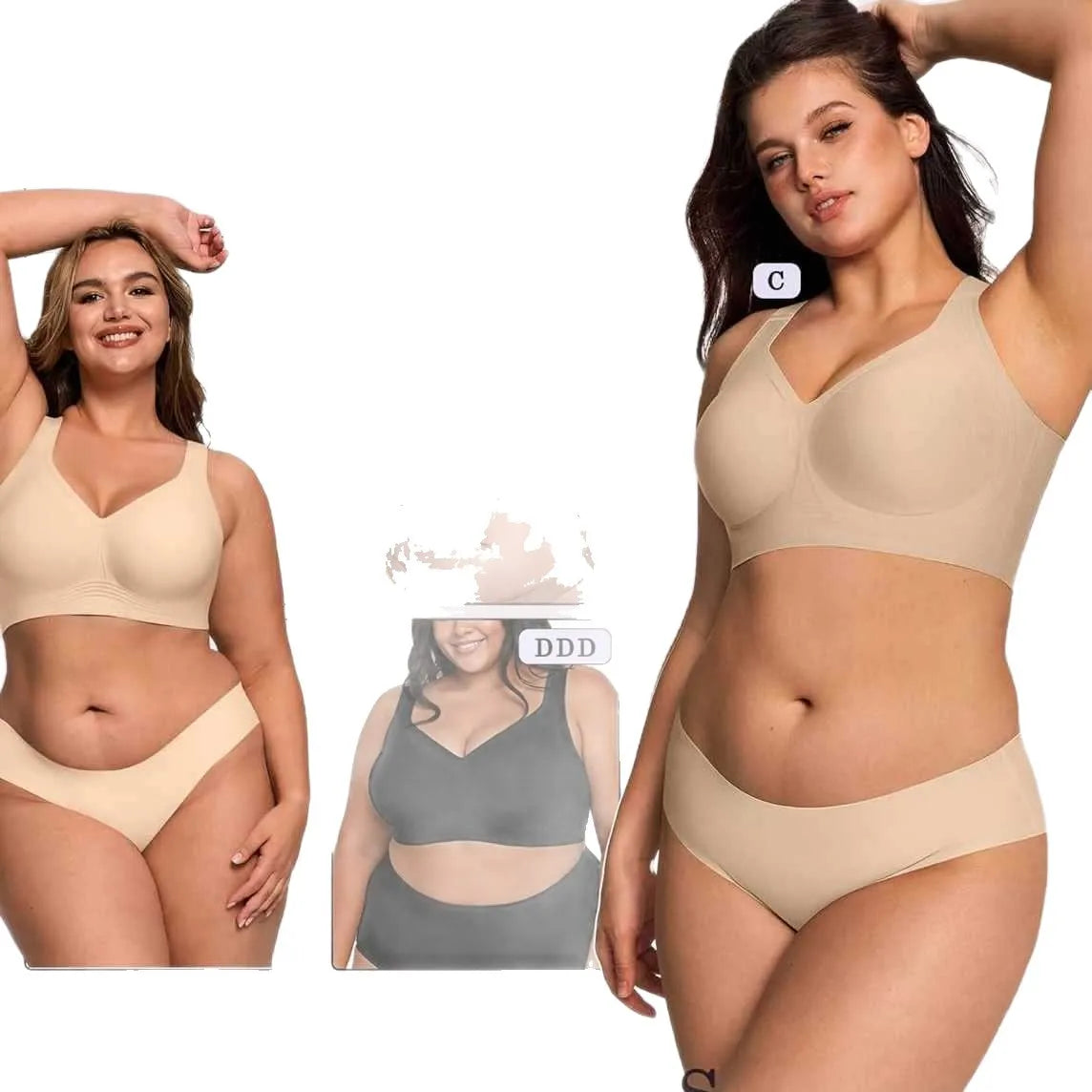 OEAK Wireless Jelly Bra plus Size Seamless Supportive Nylon Fabric Full Cup Fixed Strap Back Closure Gathered Shaping Bra