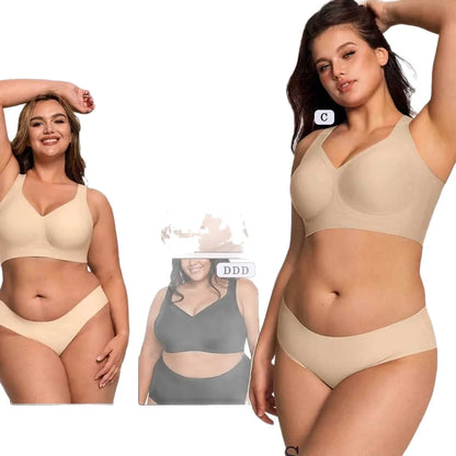 OEAK Wireless Jelly Bra plus Size Seamless Supportive Nylon Fabric Full Cup Fixed Strap Back Closure Gathered Shaping Bra