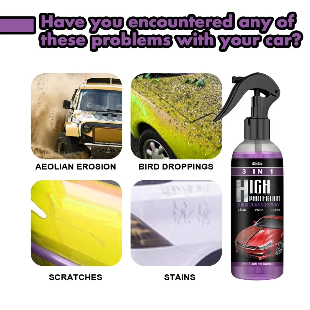 3 in 1 Car Ceramic Coating Spray 30/100Ml Car Scratch Repair Glass Hydrophobic Coating Polishing Spraying Wax Car Paint Care