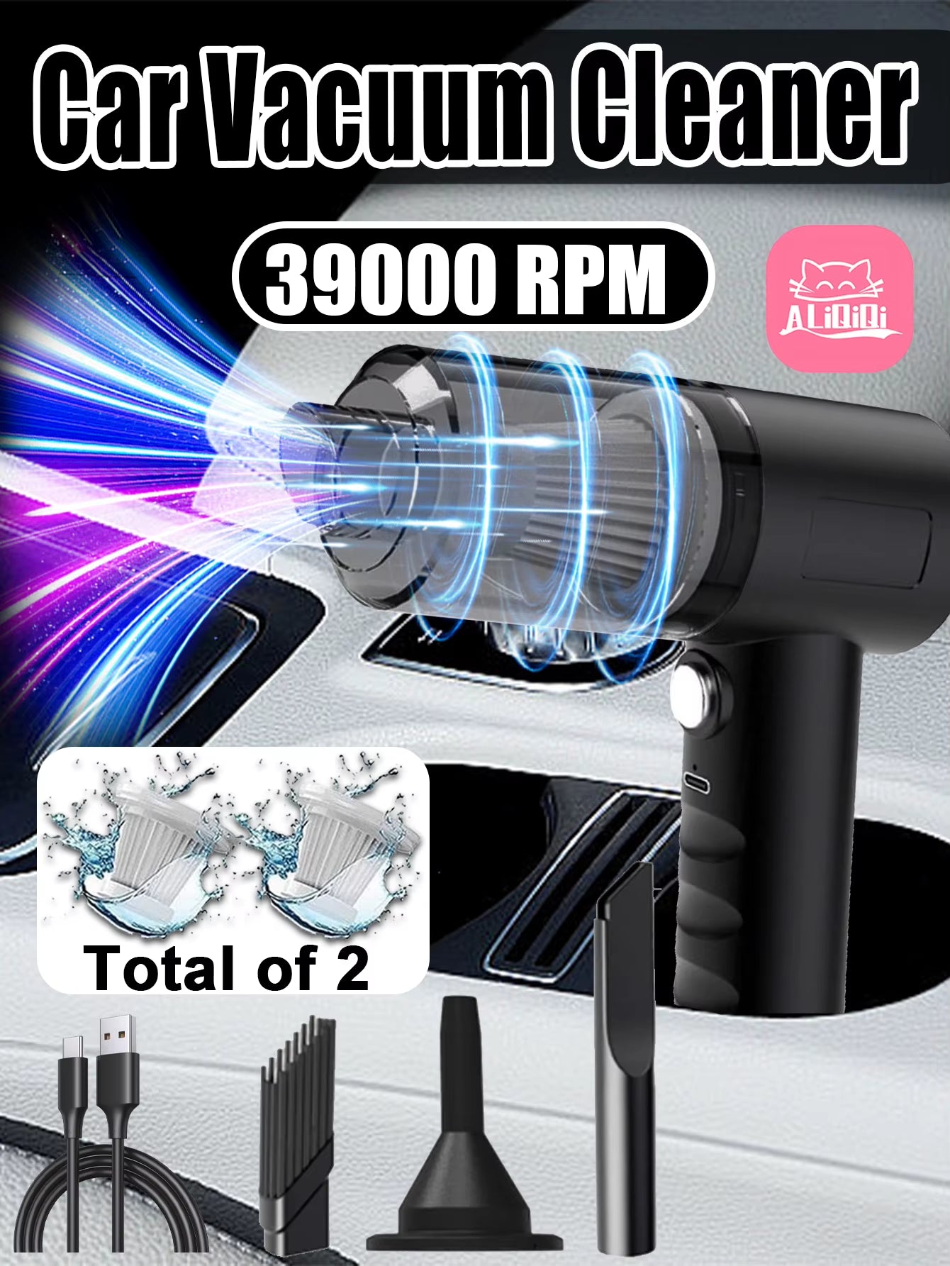 2 in 1 Car Vacuum, Portable Mini Cordless Cleaner, Handheld Vacuum for Home, Car, Office Desk, Powerful Suction