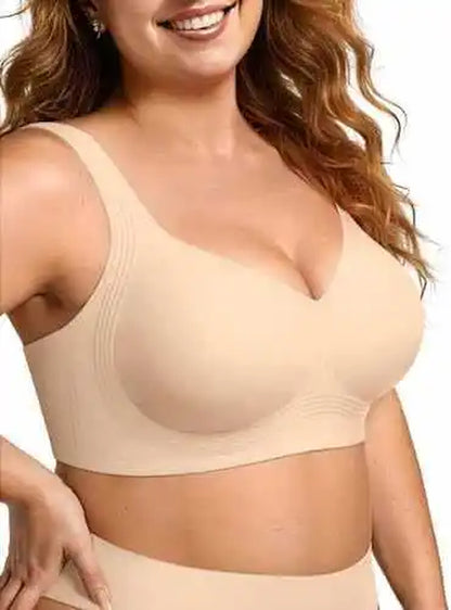 OEAK Wireless Jelly Bra plus Size Seamless Supportive Nylon Fabric Full Cup Fixed Strap Back Closure Gathered Shaping Bra